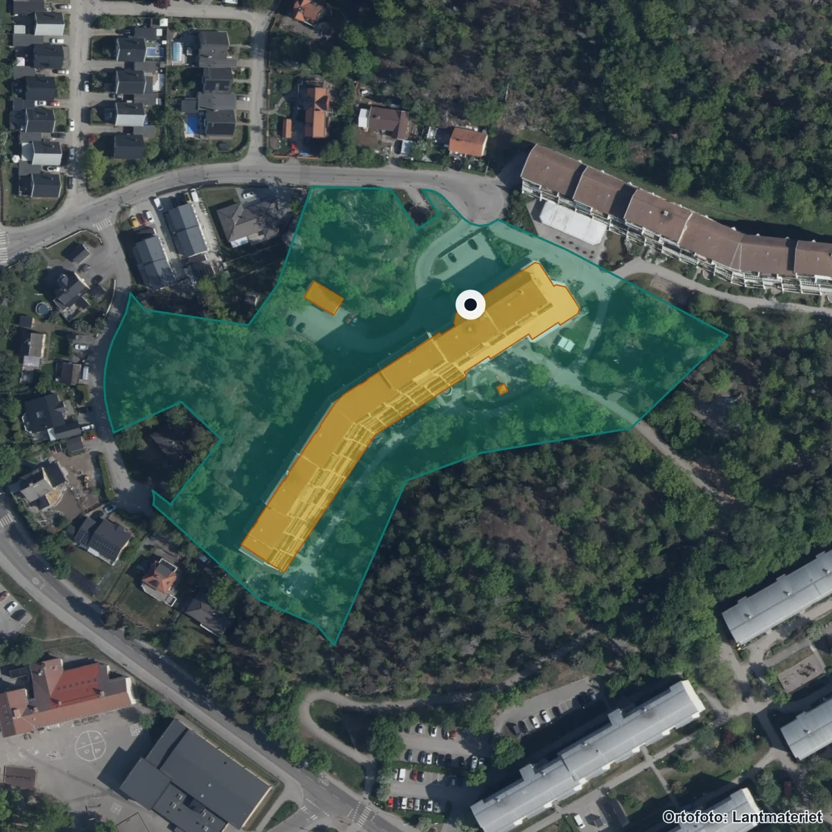 Aerial view of Montessoriförskolan Timotej, orthophoto from Lantmäteriet