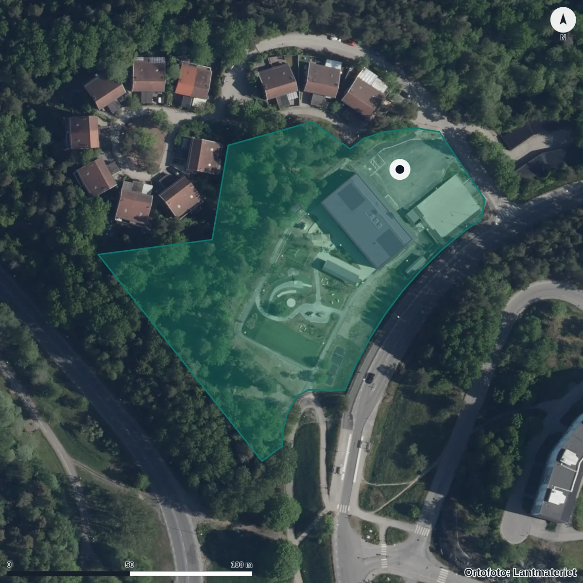 Aerial view of Förskolan Ametisten, orthophoto from Lantmäteriet