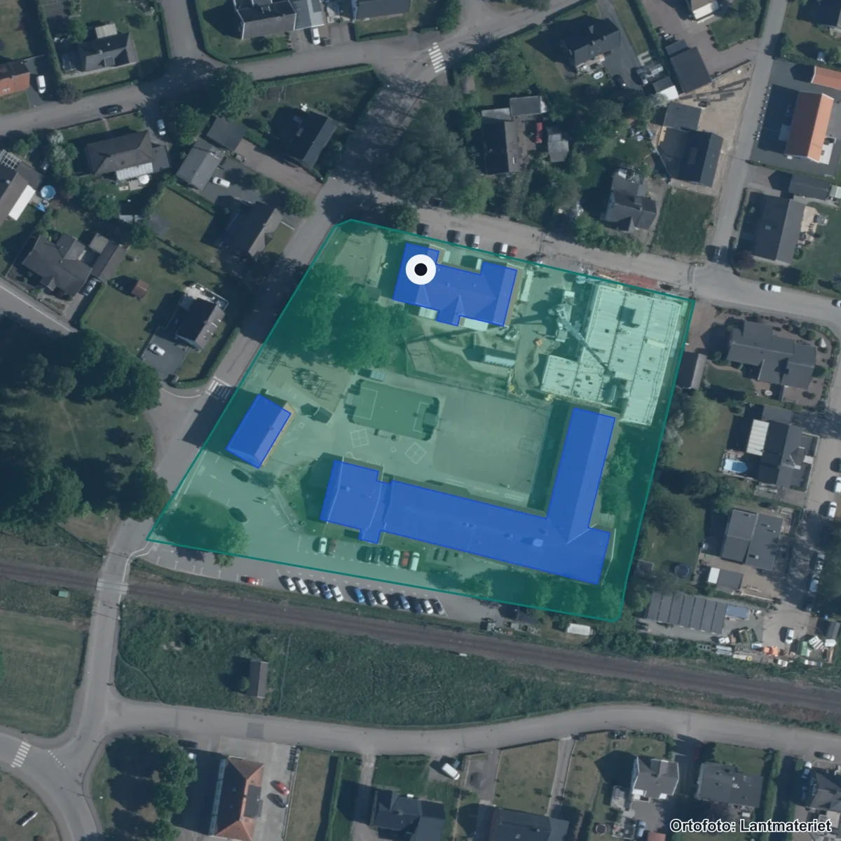 Aerial view of Kolhuggarens Förskola, orthophoto from Lantmäteriet