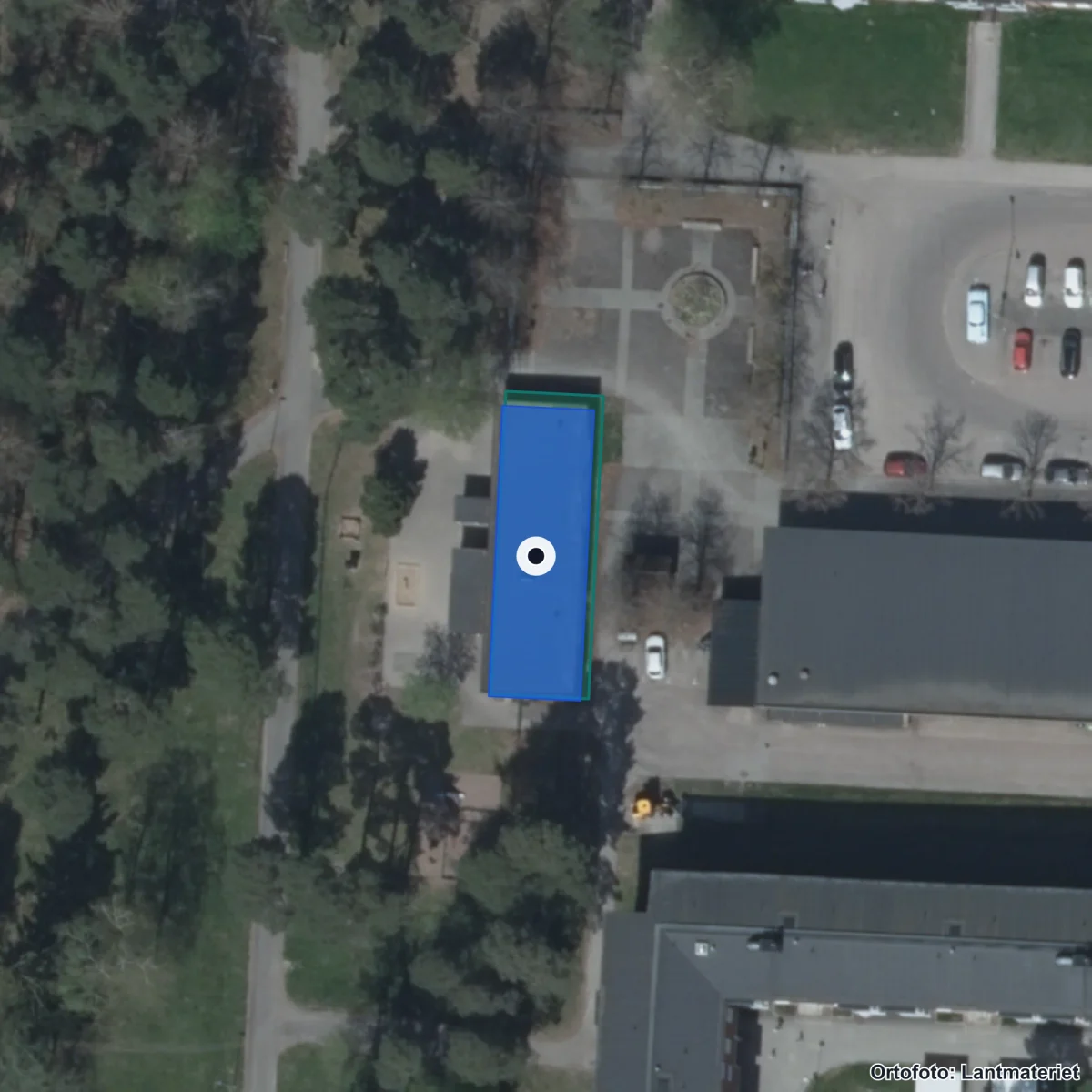 Flygbild över Kulskolan, ortofoto från Lantmäteriet