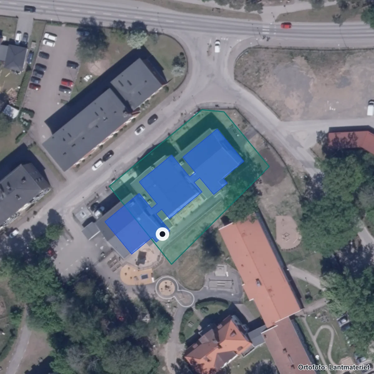 Flygbild över Nygården, ortofoto från Lantmäteriet