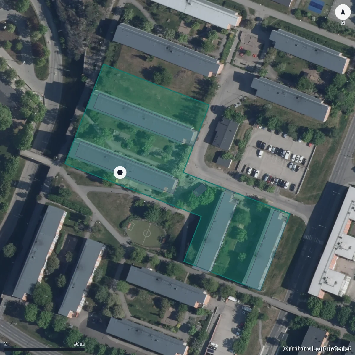 Flygbild över Förskolan International Playschool, ortofoto från Lantmäteriet