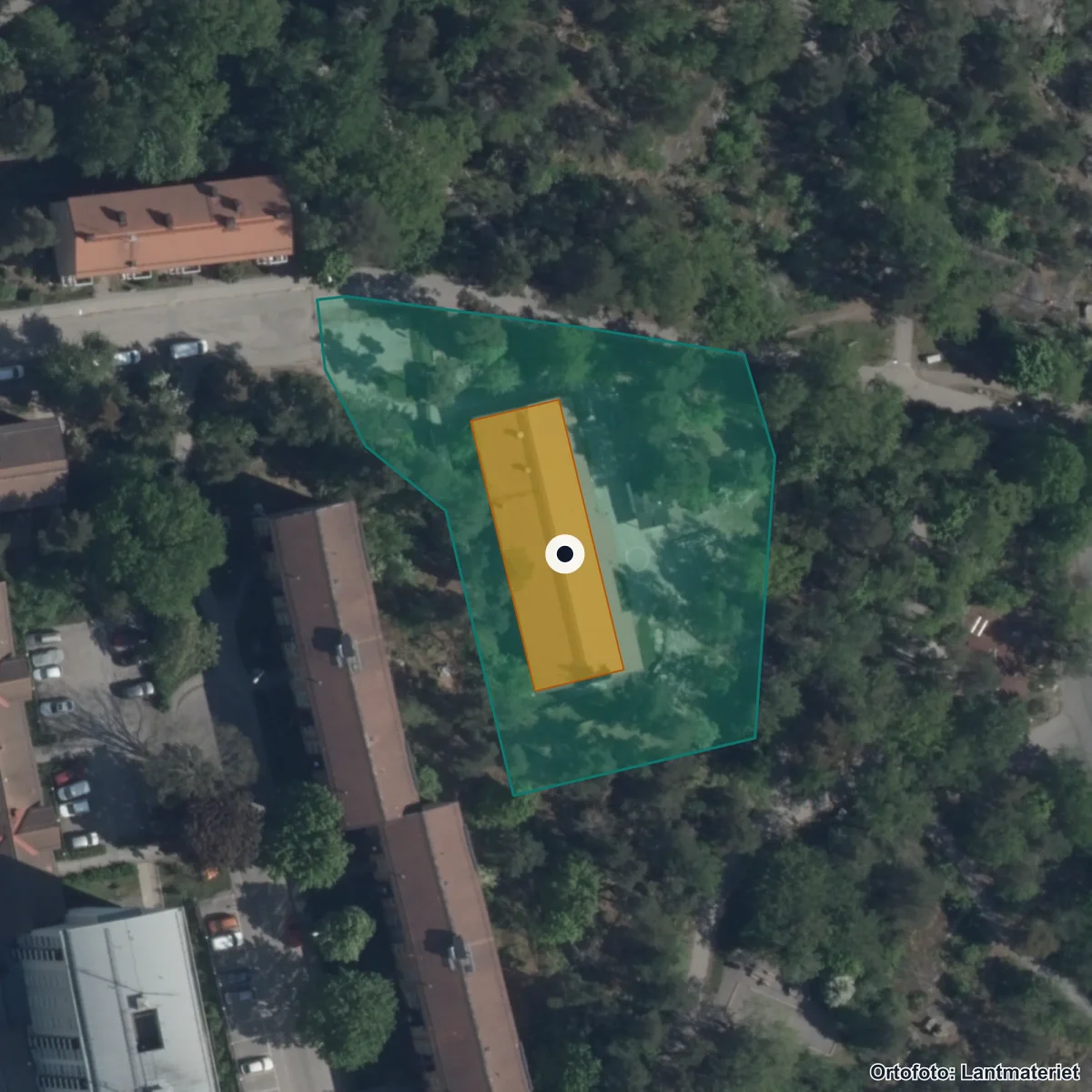 Aerial view of Förskolan Grindslanten, orthophoto from Lantmäteriet