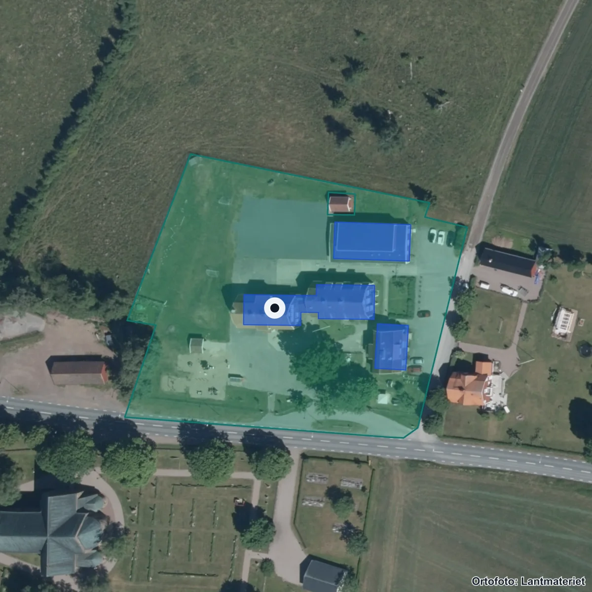 Flygbild över Frinnaryds Förskola, ortofoto från Lantmäteriet