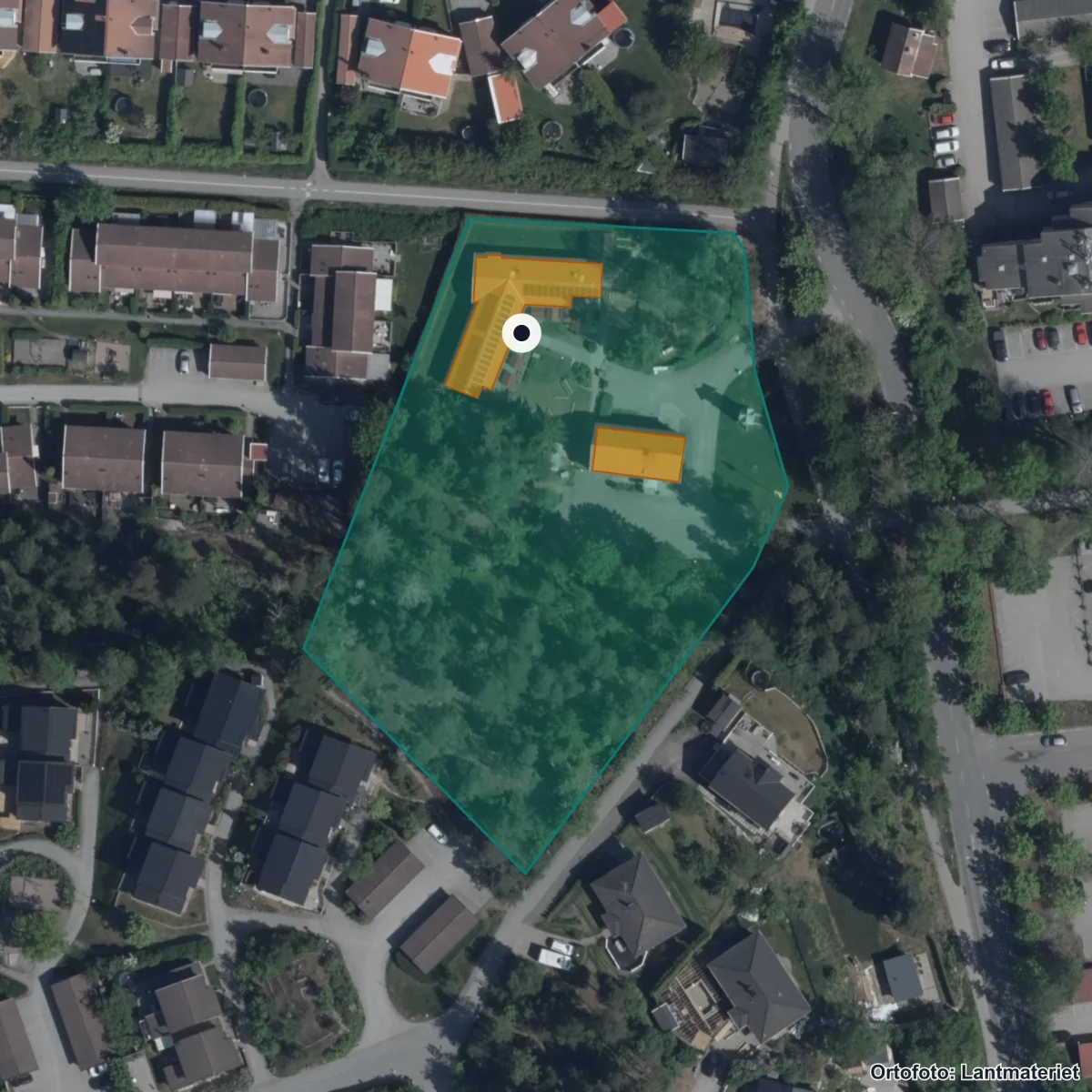 Flygbild över Frilufts Förskolor, Lunden, ortofoto från Lantmäteriet