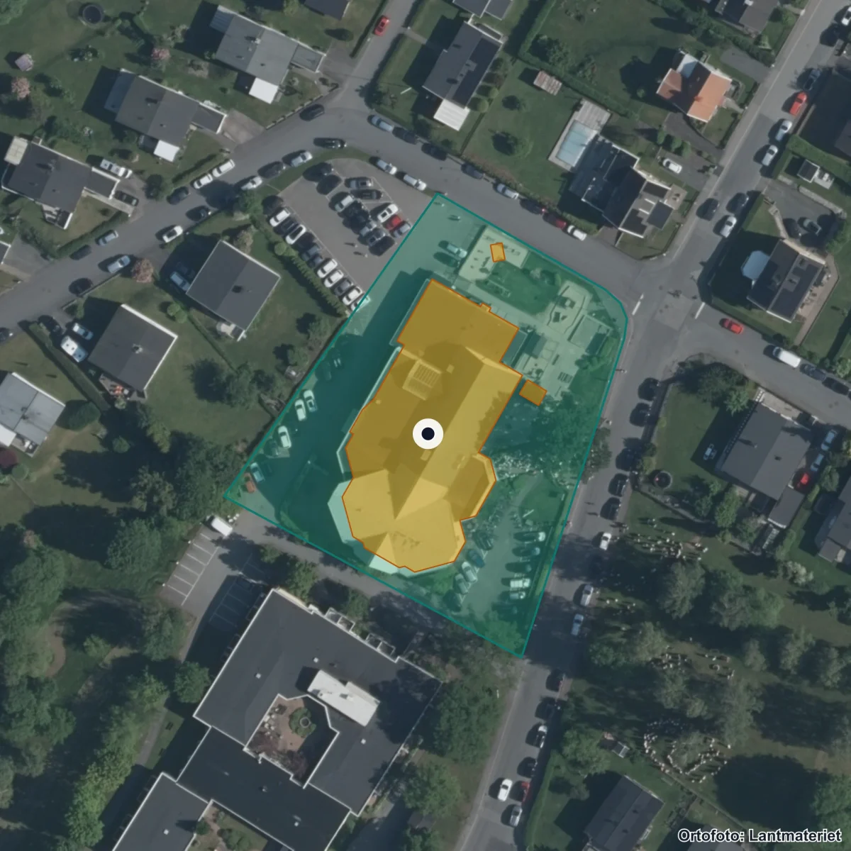 Aerial view of Regnbågens Förskola, orthophoto from Lantmäteriet