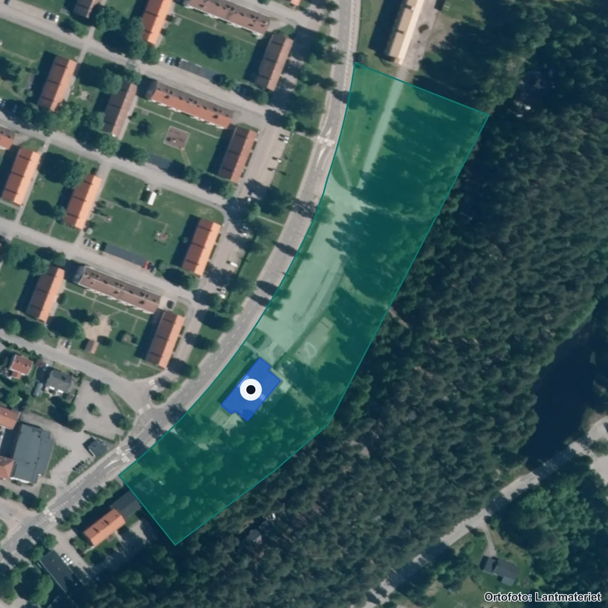 Flygbild över Förskolan Asplund, ortofoto från Lantmäteriet