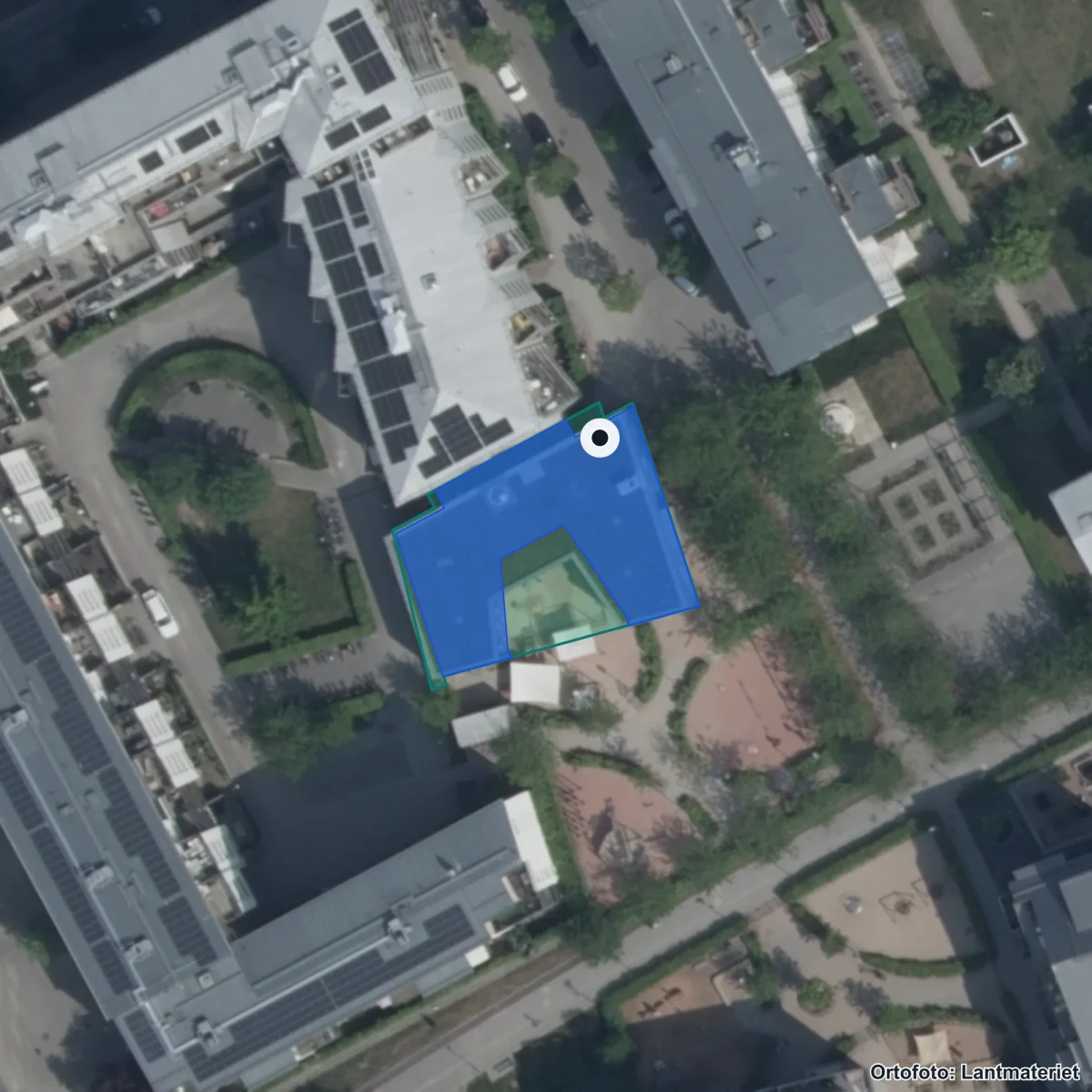 Flygbild över Förskolan Bojen, Pysslingen, ortofoto från Lantmäteriet