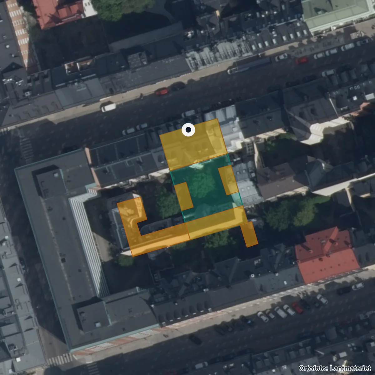 Flygbild över Förskolan Yxan, ortofoto från Lantmäteriet