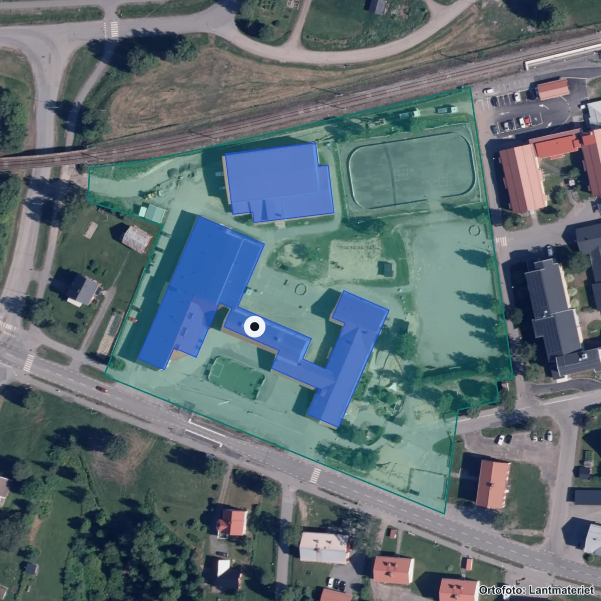 Aerial view of Vännäsby Förskola, orthophoto from Lantmäteriet