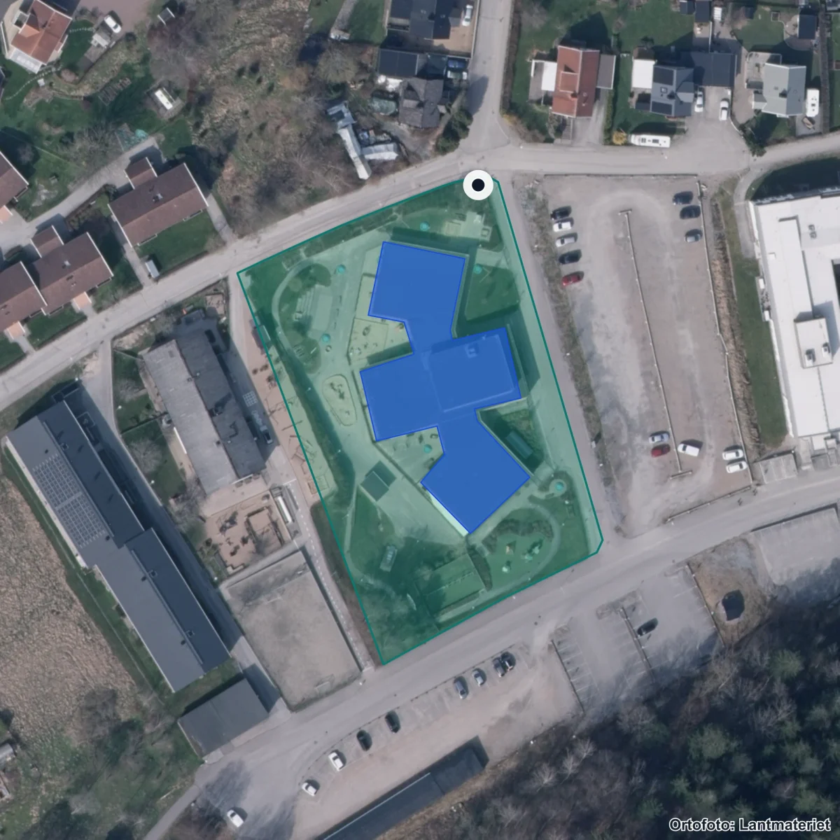 Aerial view of Sesterviksvägens Förskola, orthophoto from Lantmäteriet