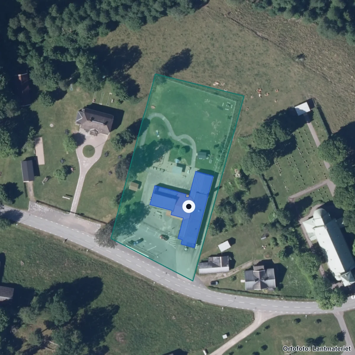 Aerial view of Bäckaby Förskola, orthophoto from Lantmäteriet