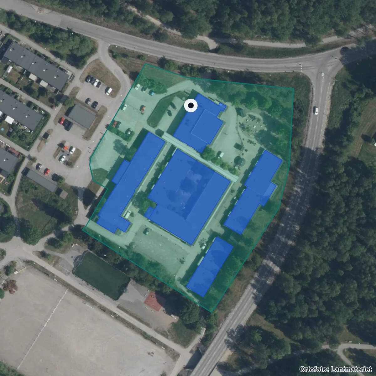 Flygbild över Skyttorps Förskola, ortofoto från Lantmäteriet