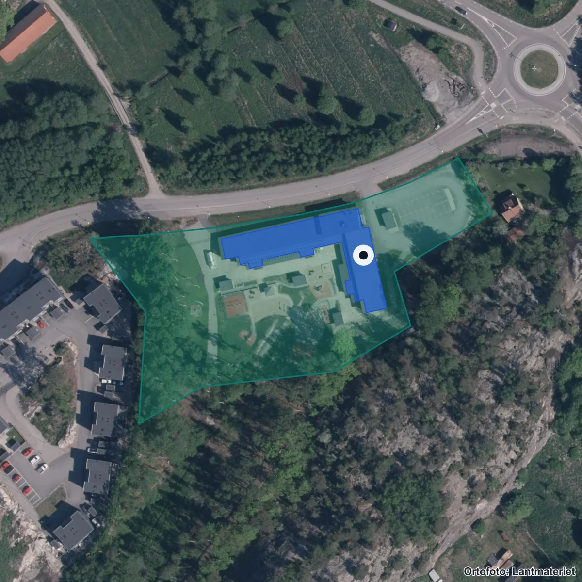 Flygbild över Ånneröds Förskola, ortofoto från Lantmäteriet
