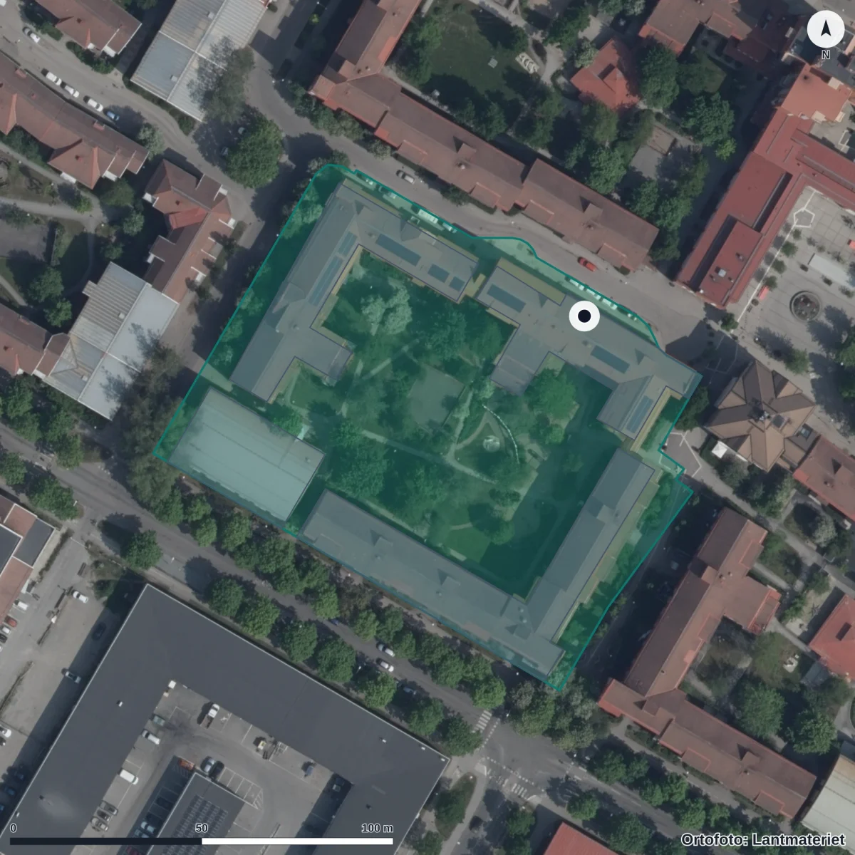 Flygbild över Förskolan Hoppetossa Raketen, ortofoto från Lantmäteriet