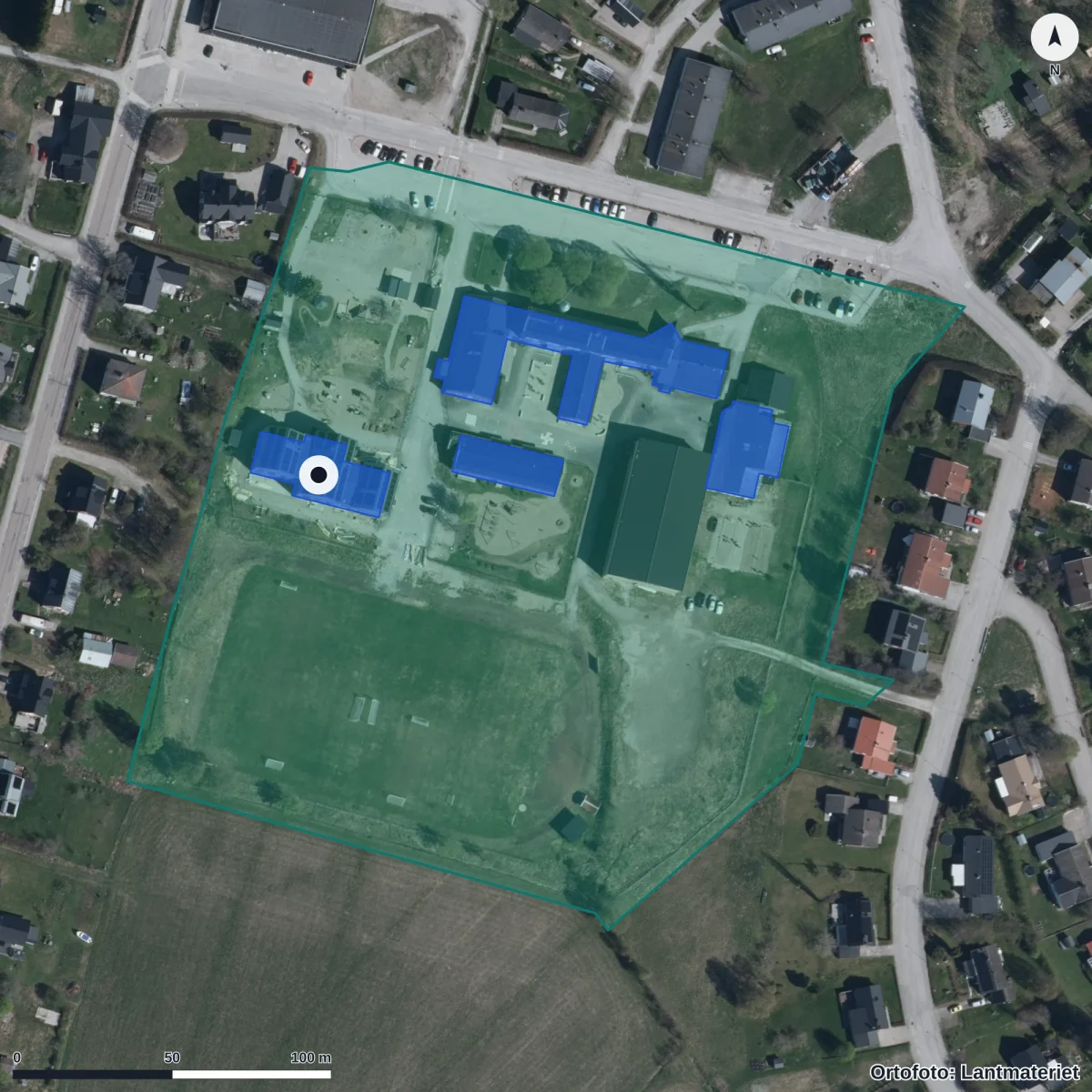 Aerial view of Gnarps Förskola, orthophoto from Lantmäteriet