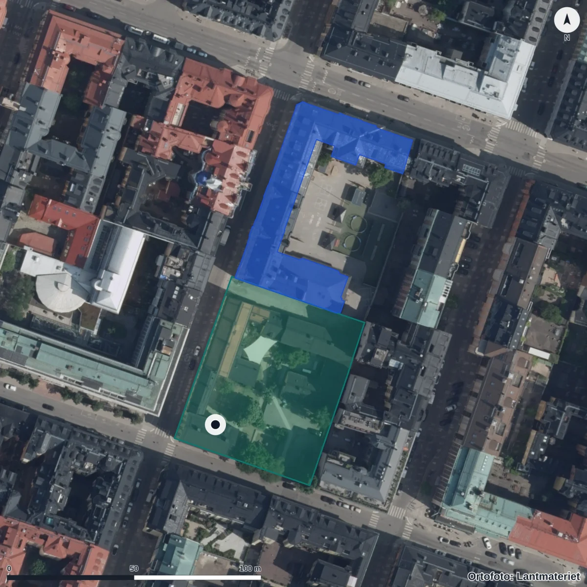 Flygbild över Förskolan Stationen, ortofoto från Lantmäteriet