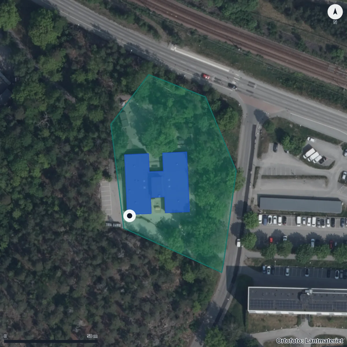 Aerial view of Montessoriförskolan Pärltrappan, orthophoto from Lantmäteriet