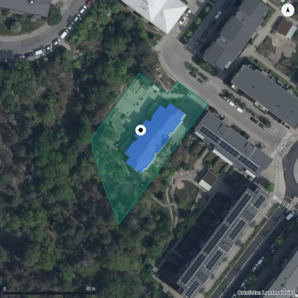Flygbild över Förskolan Fryken, Pysslingen, ortofoto från Lantmäteriet