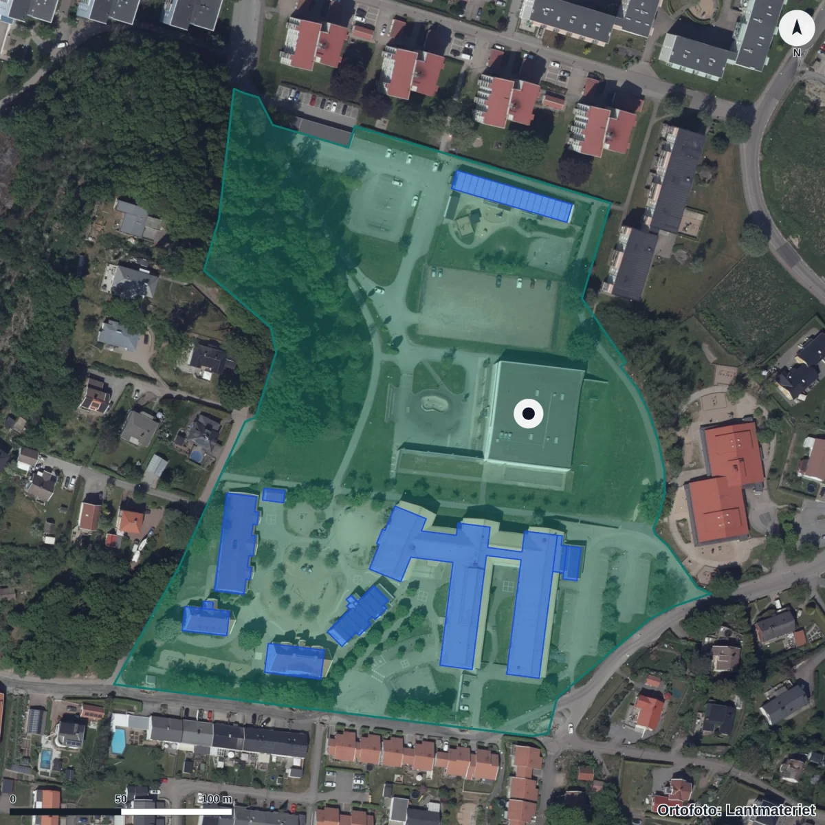 Aerial view of Byvägens Förskola, orthophoto from Lantmäteriet