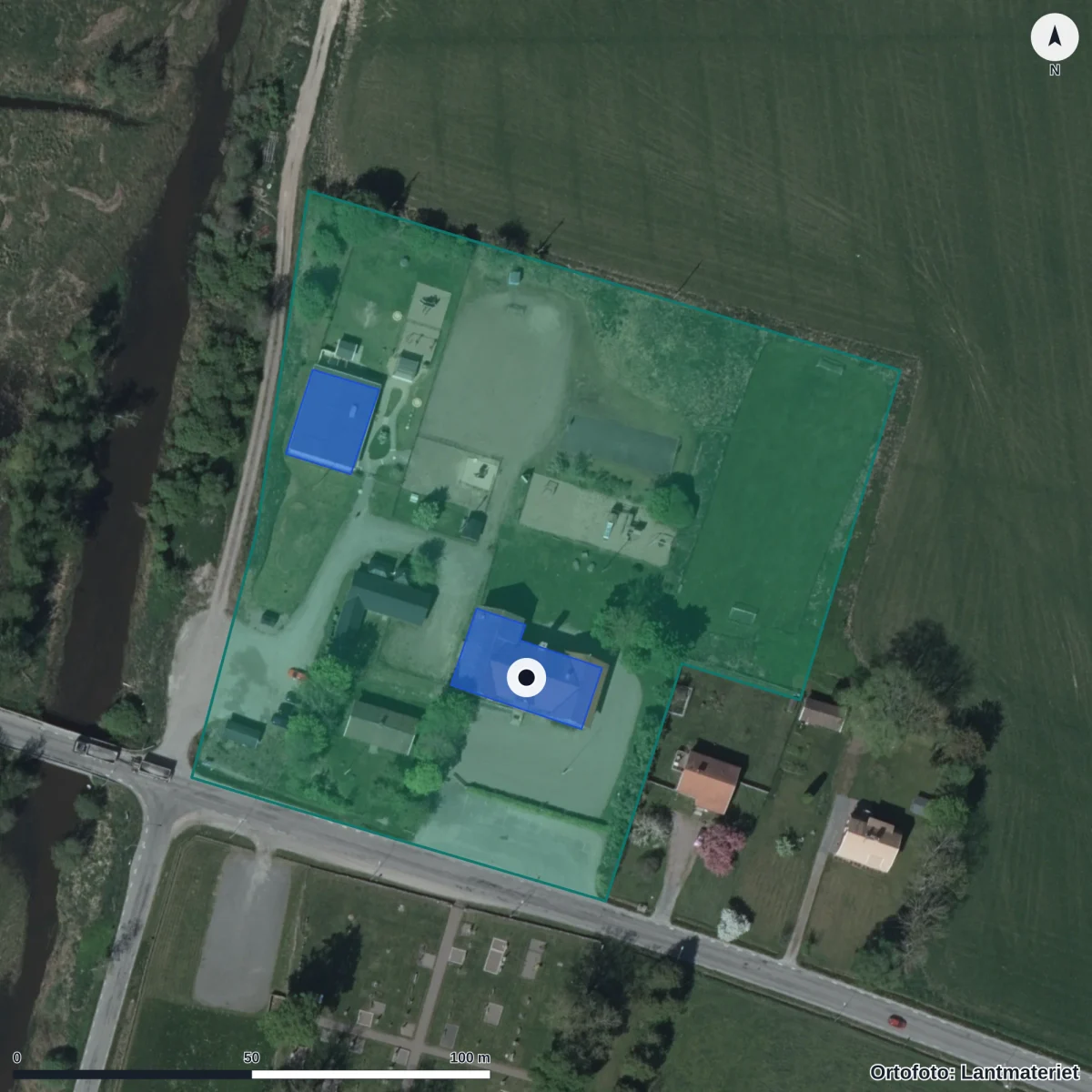 Aerial view of Vargkulans Förskola, orthophoto from Lantmäteriet