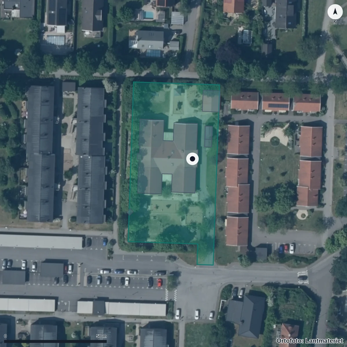 Flygbild över Harakärrs Förskola, ortofoto från Lantmäteriet