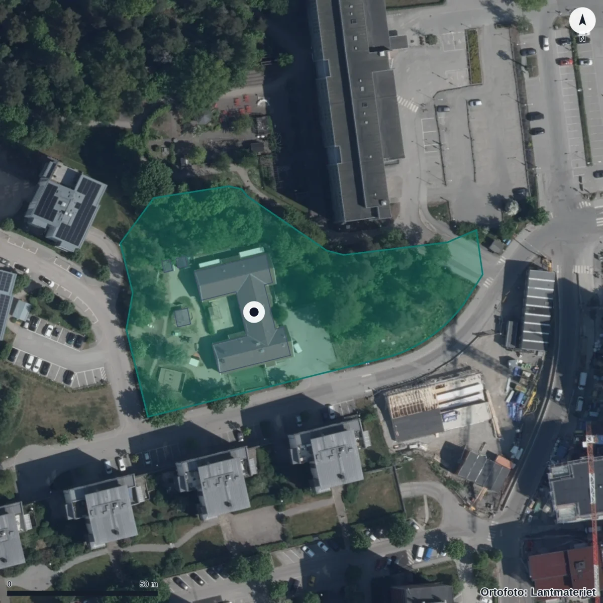 Flygbild över Charlottenbergs Förskola, ortofoto från Lantmäteriet