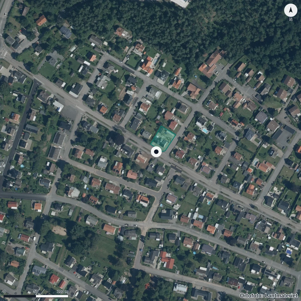 Flygbild över Dalhagens Förskola, ortofoto från Lantmäteriet
