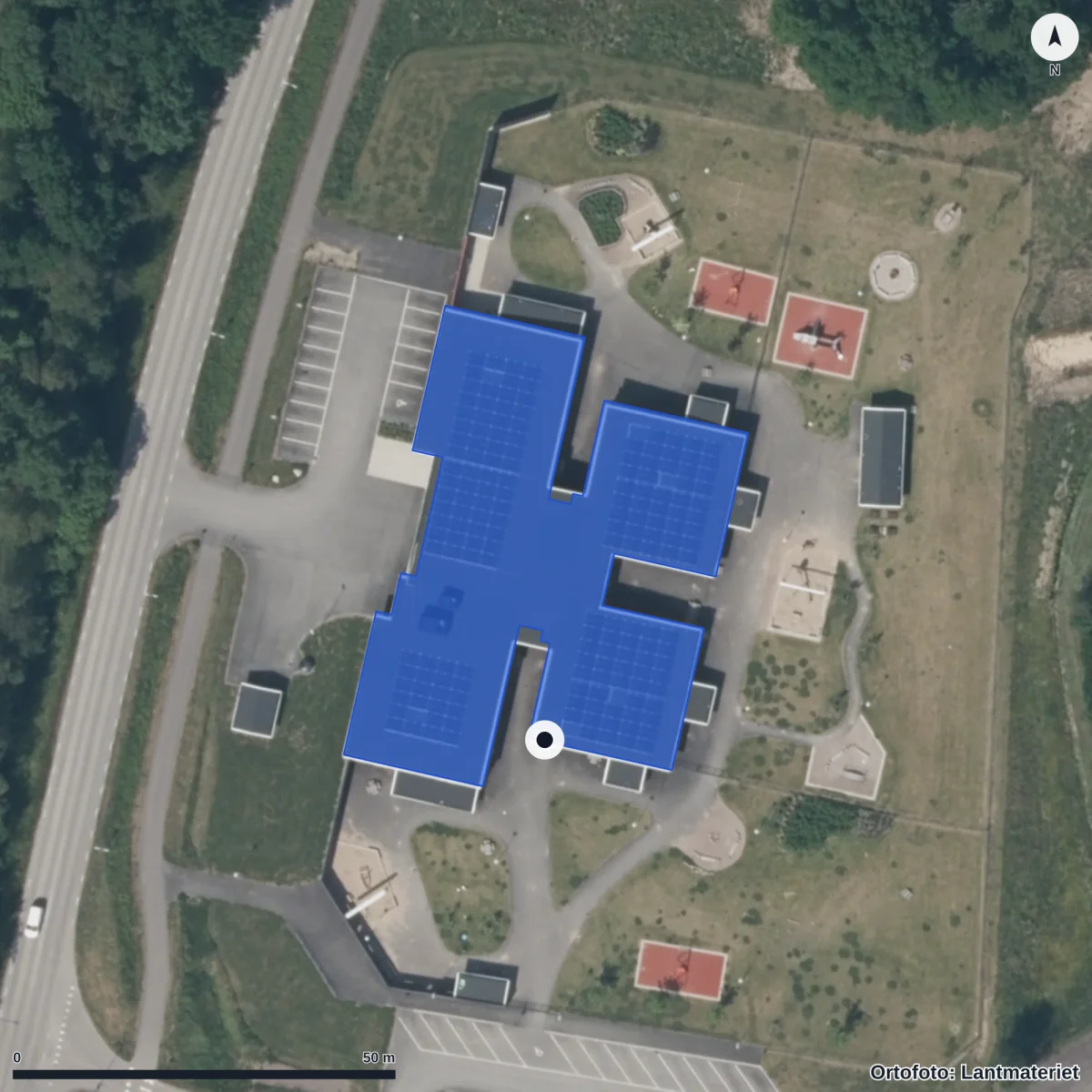 Flygbild över Förskolan Åkerön, ortofoto från Lantmäteriet