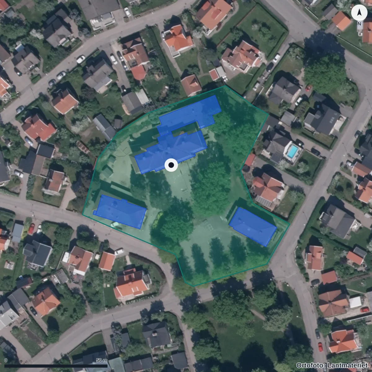 Aerial view of Nya Skolan Förskolan Egna Hem, orthophoto from Lantmäteriet