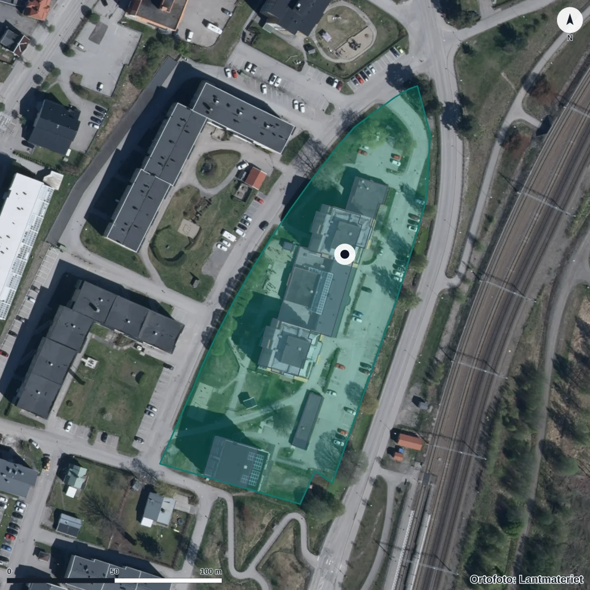 Flygbild över Mariedals Förskola, ortofoto från Lantmäteriet