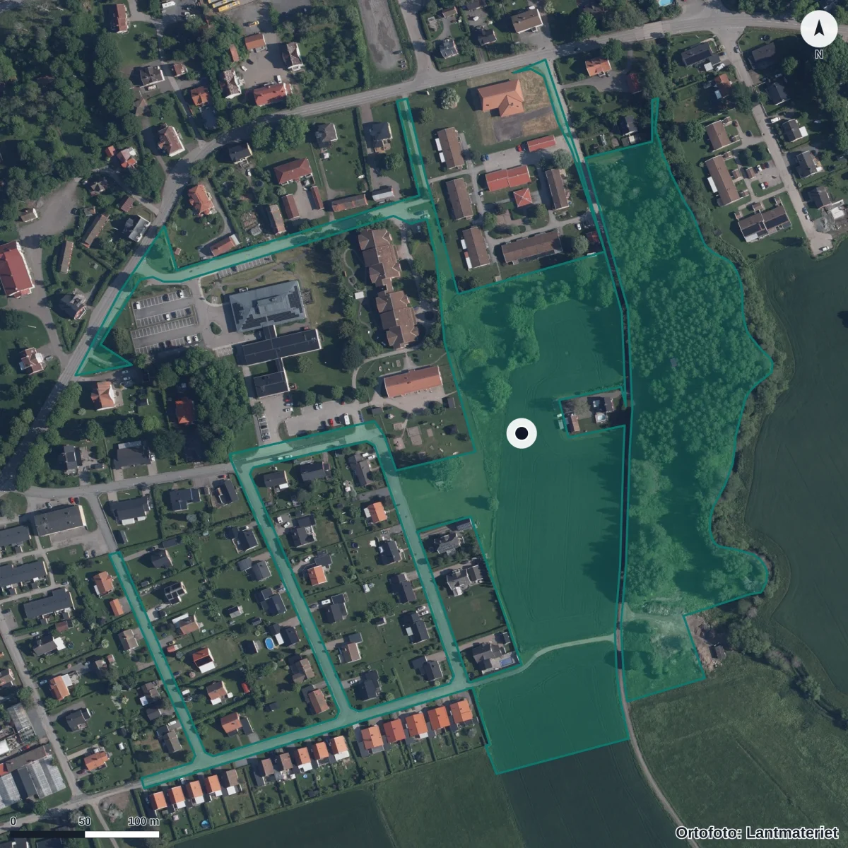 Aerial view of Östervåla Förskola Graniten, orthophoto from Lantmäteriet