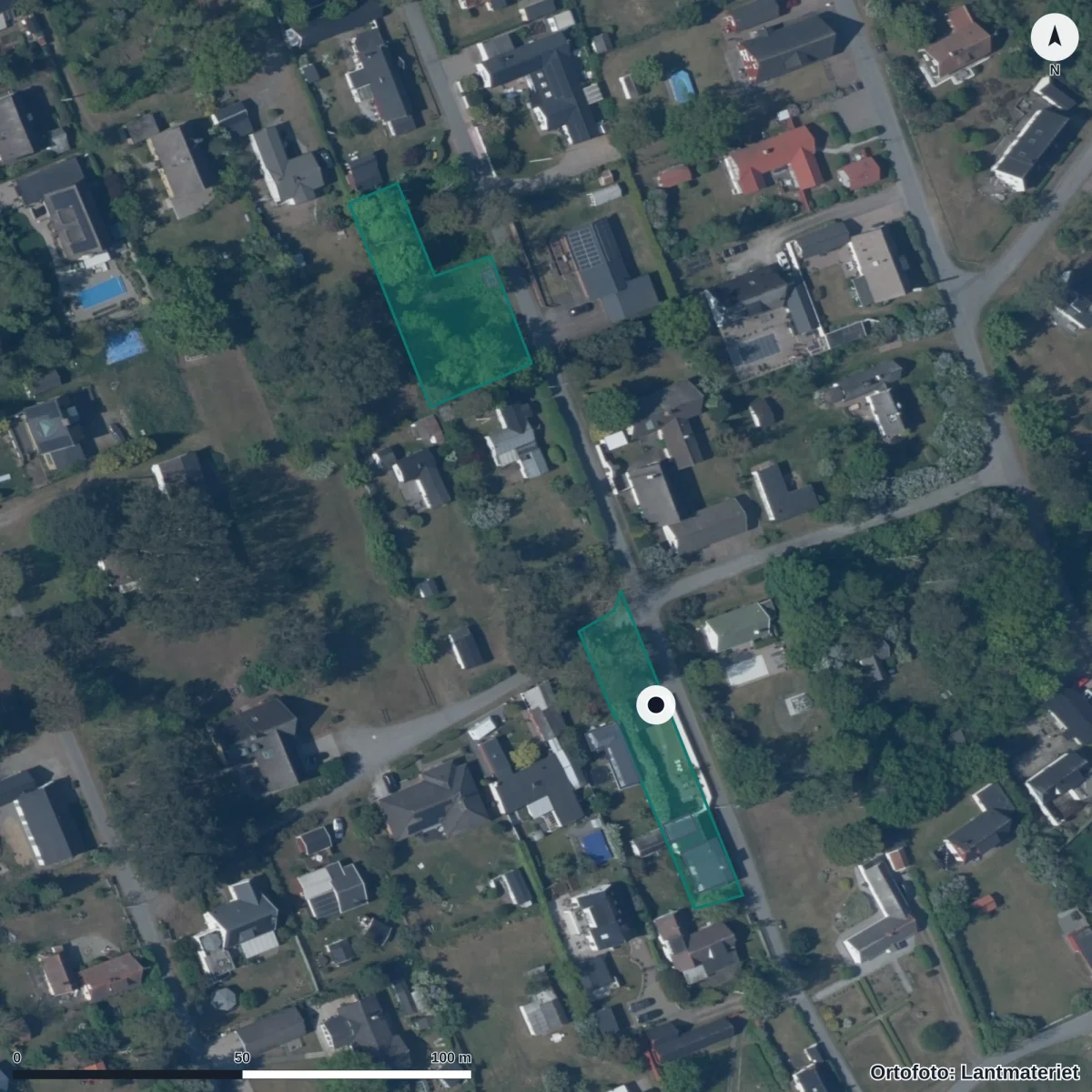 Flygbild över Förskolan Solöga I Beddingestrand, ortofoto från Lantmäteriet