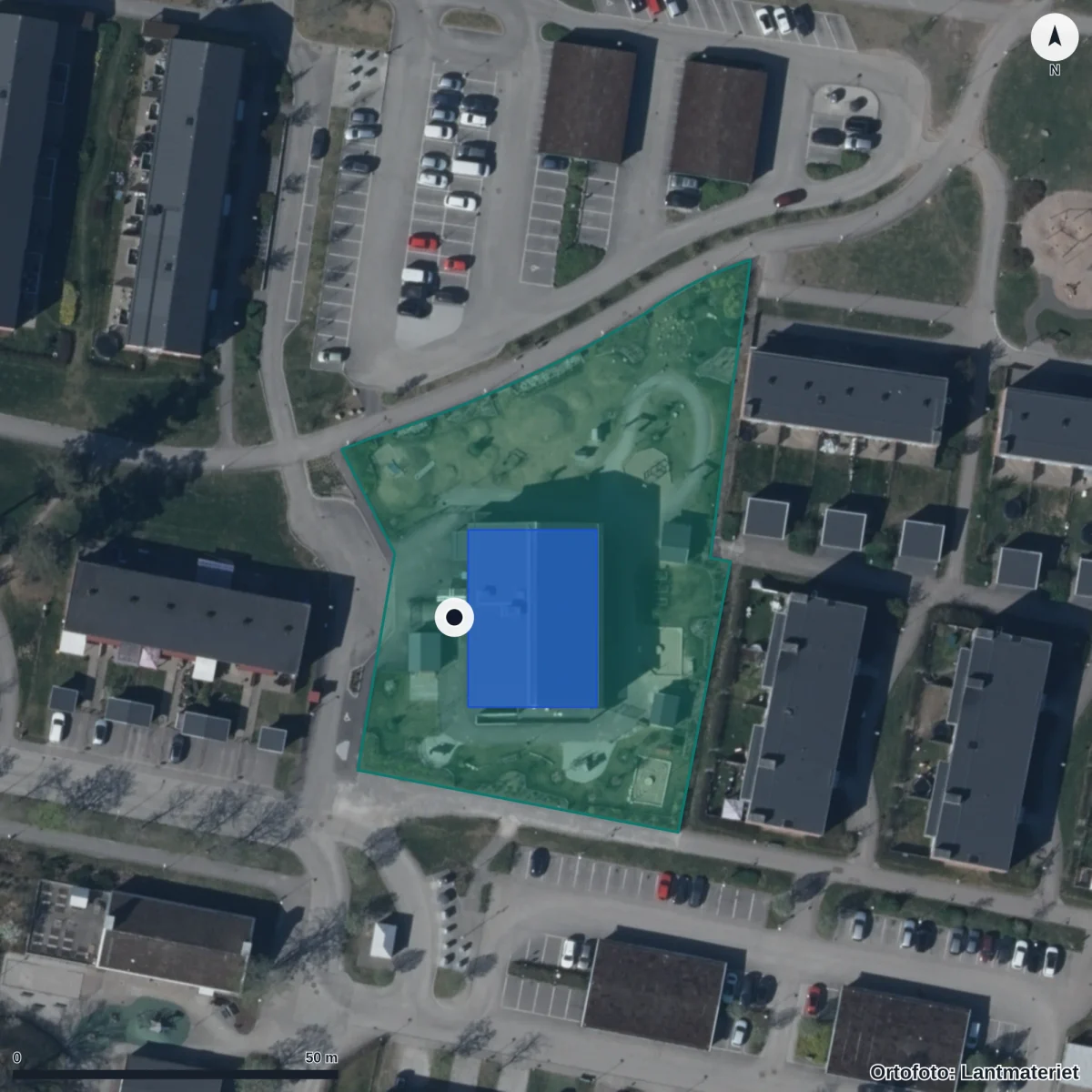 Aerial view of Lindens Förskola, orthophoto from Lantmäteriet