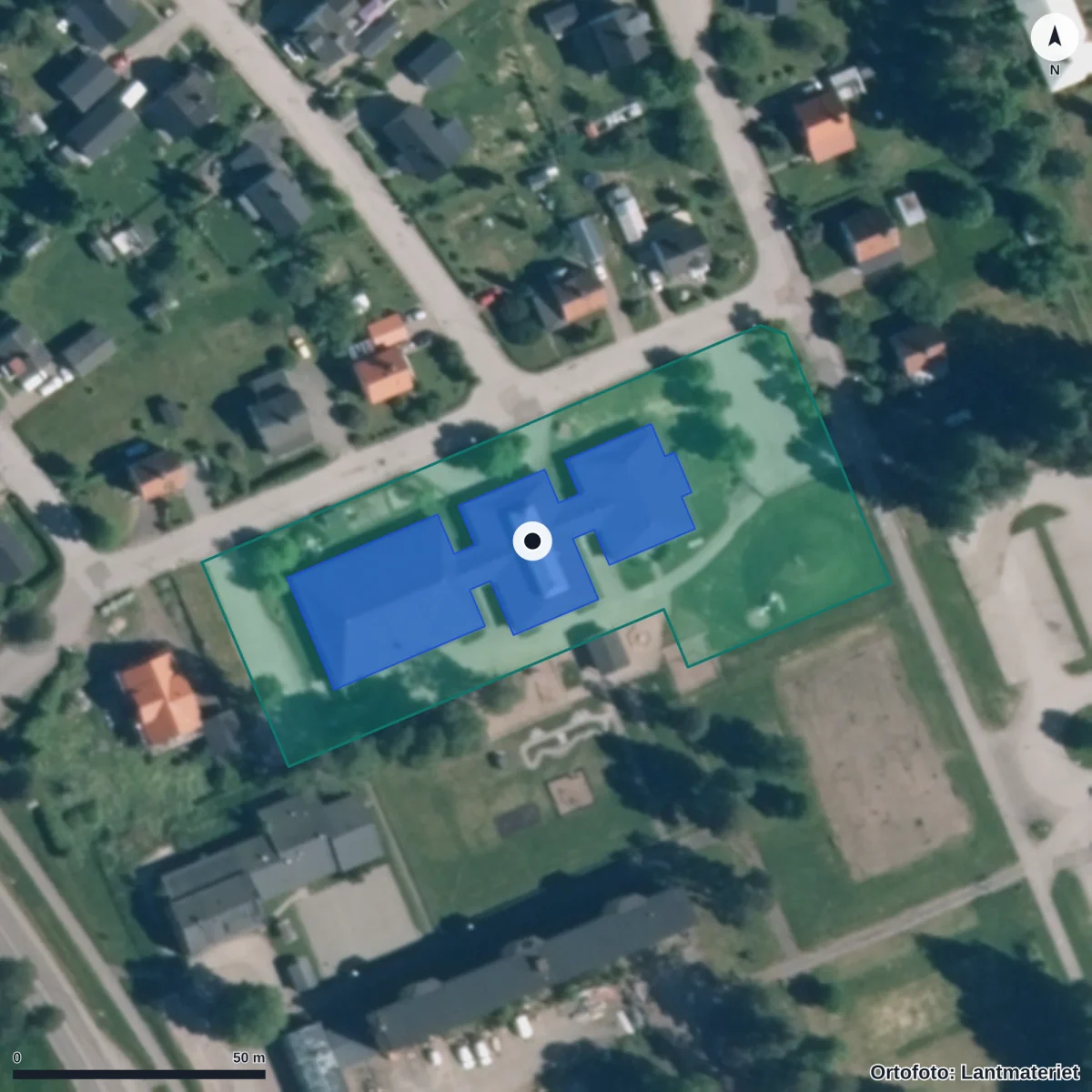 Flygbild över Förskolan Milan, ortofoto från Lantmäteriet