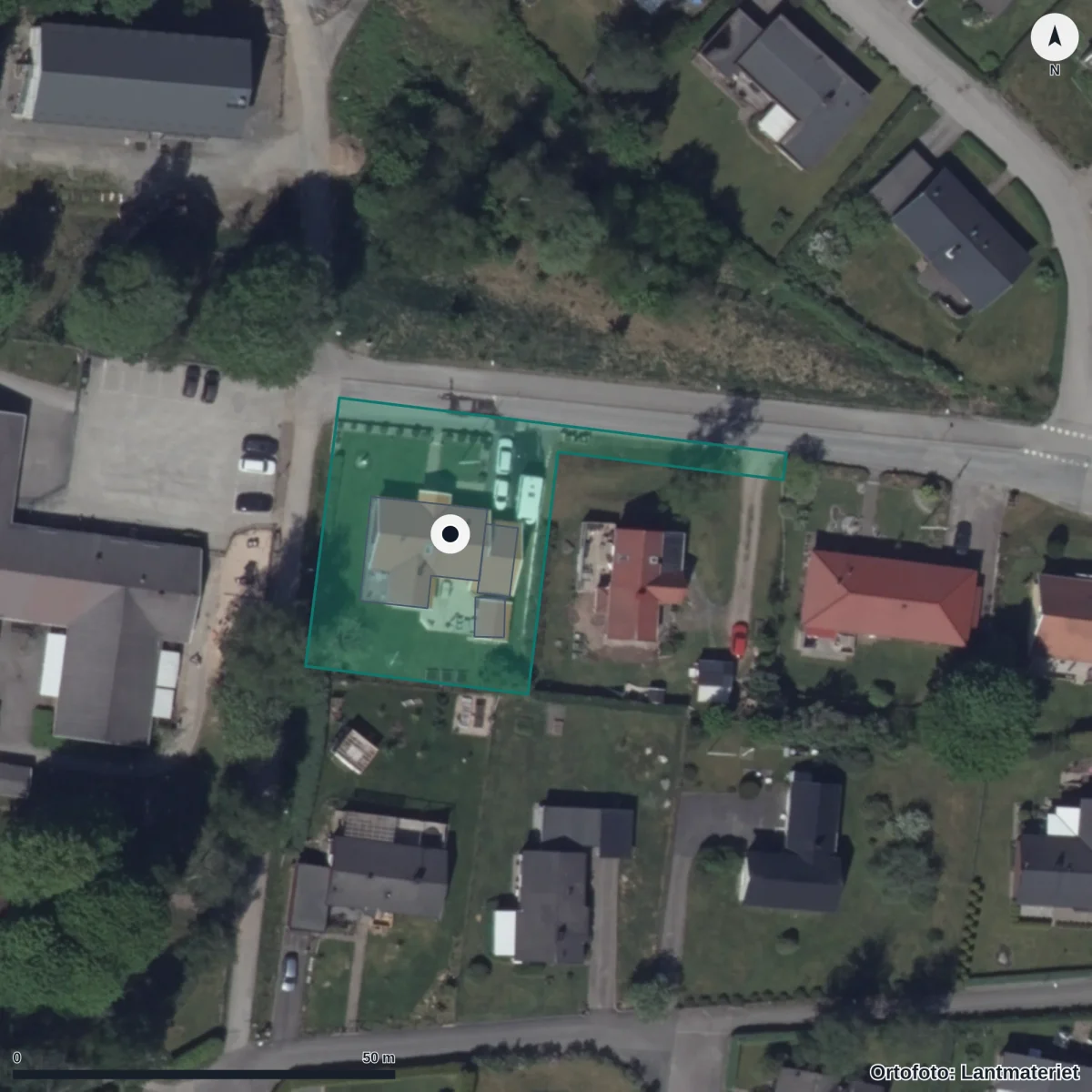 Flygbild över Odensgården, ortofoto från Lantmäteriet