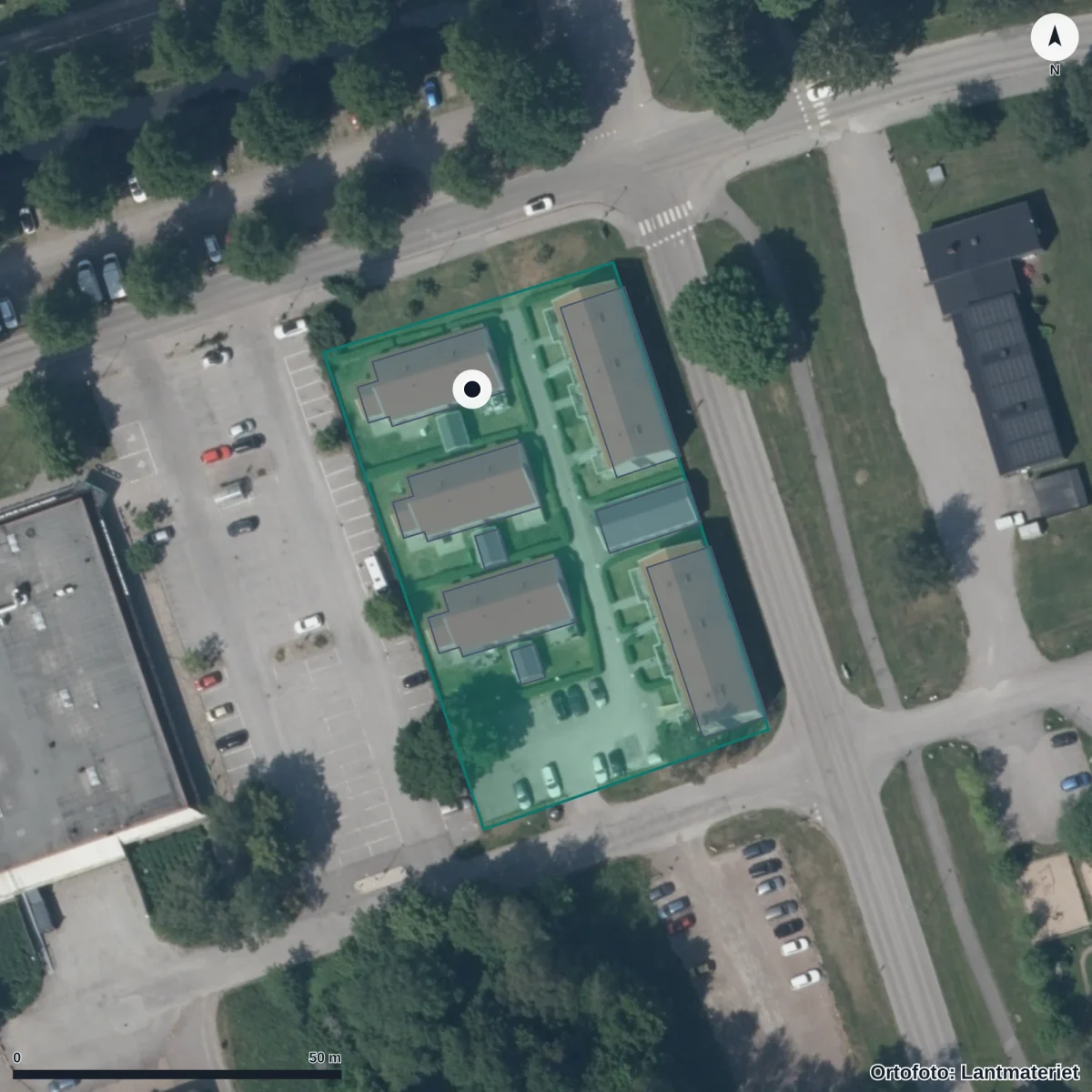 Flygbild över Förskolan Gläntan, ortofoto från Lantmäteriet