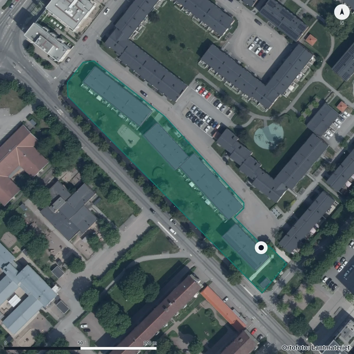 Flygbild över Estia Förskola, ortofoto från Lantmäteriet