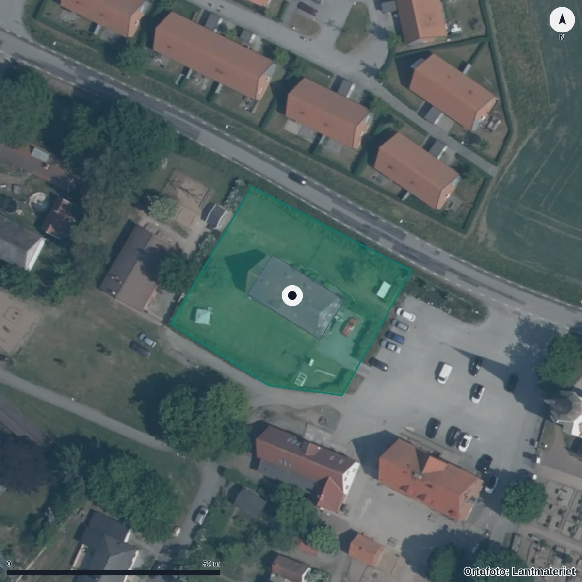 Flygbild över Personalkooperativet Nyfiken, ortofoto från Lantmäteriet