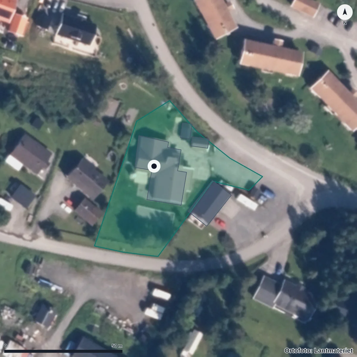 Flygbild över Förskola Villa Stamgärde, ortofoto från Lantmäteriet