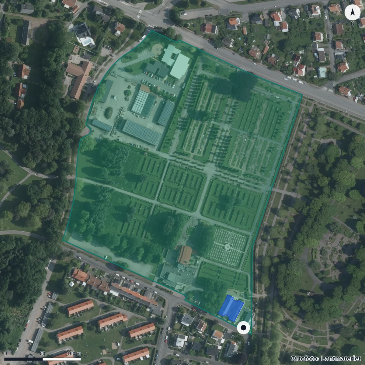 Aerial view of Vårhems Förskola, orthophoto from Lantmäteriet