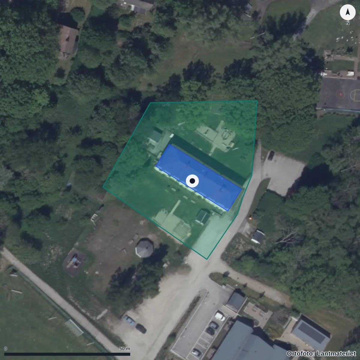 Aerial view of Skogsbackens Förskola, orthophoto from Lantmäteriet