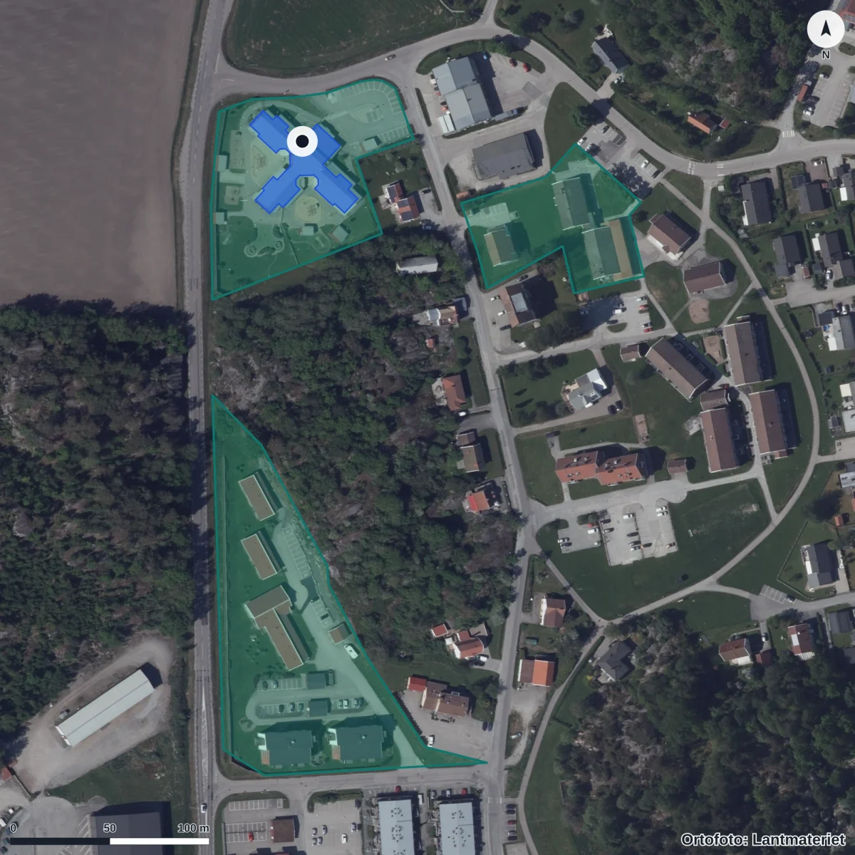 Aerial view of Kållekärrs Förskola, orthophoto from Lantmäteriet
