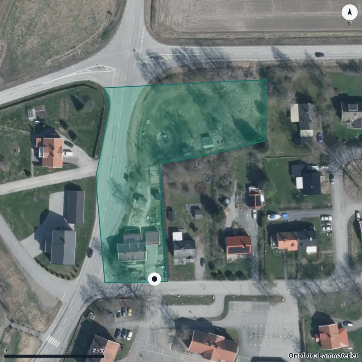 Flygbild över Killevigge Förskola, ortofoto från Lantmäteriet