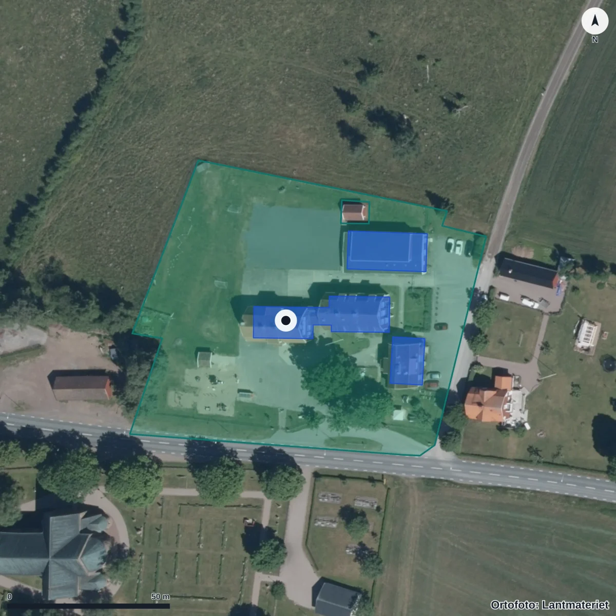 Flygbild över Askeryds Förskola, ortofoto från Lantmäteriet
