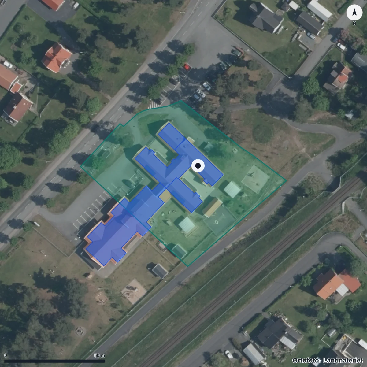 Flygbild över Slättens Förskola, ortofoto från Lantmäteriet