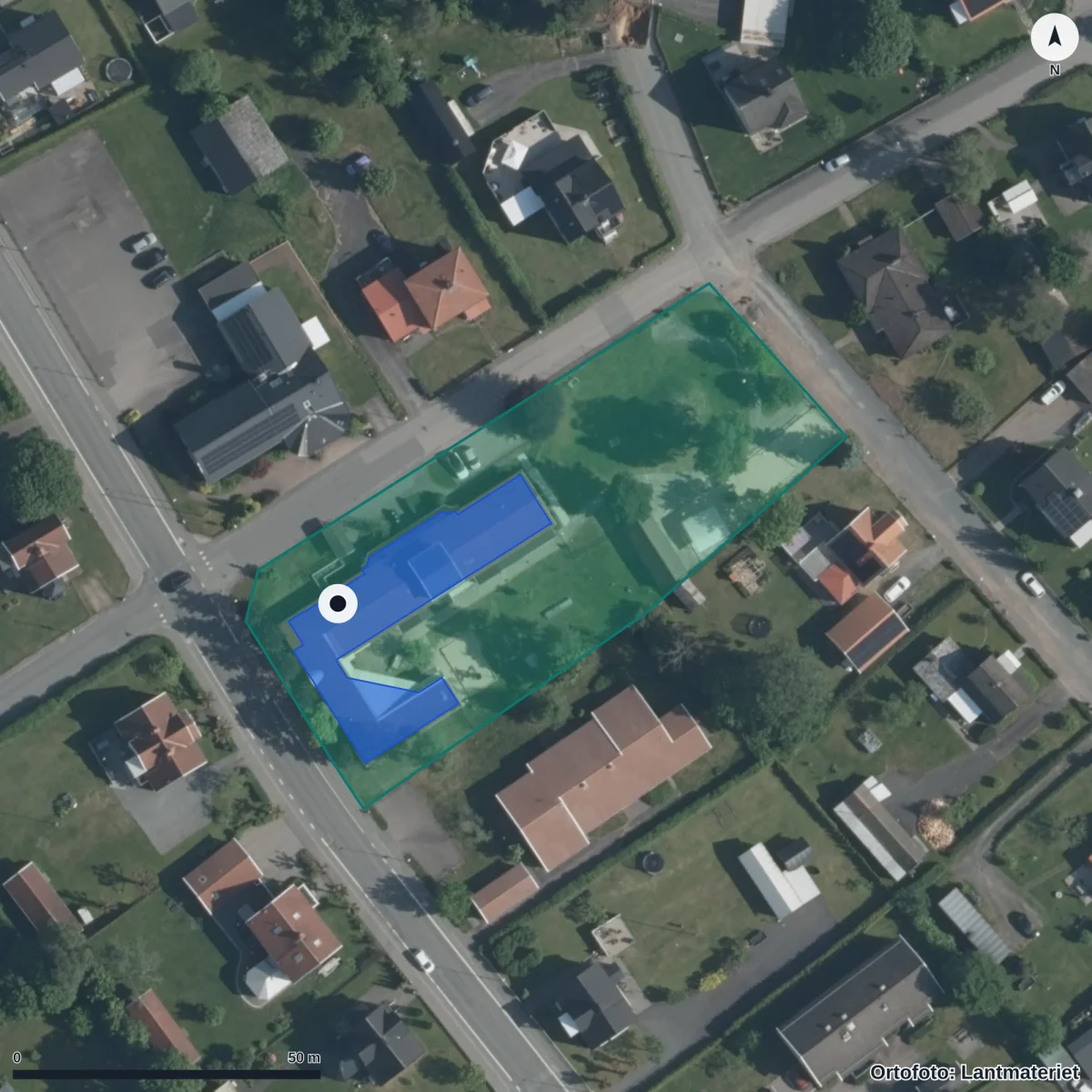 Flygbild över Nyckelpigans Förskola, ortofoto från Lantmäteriet