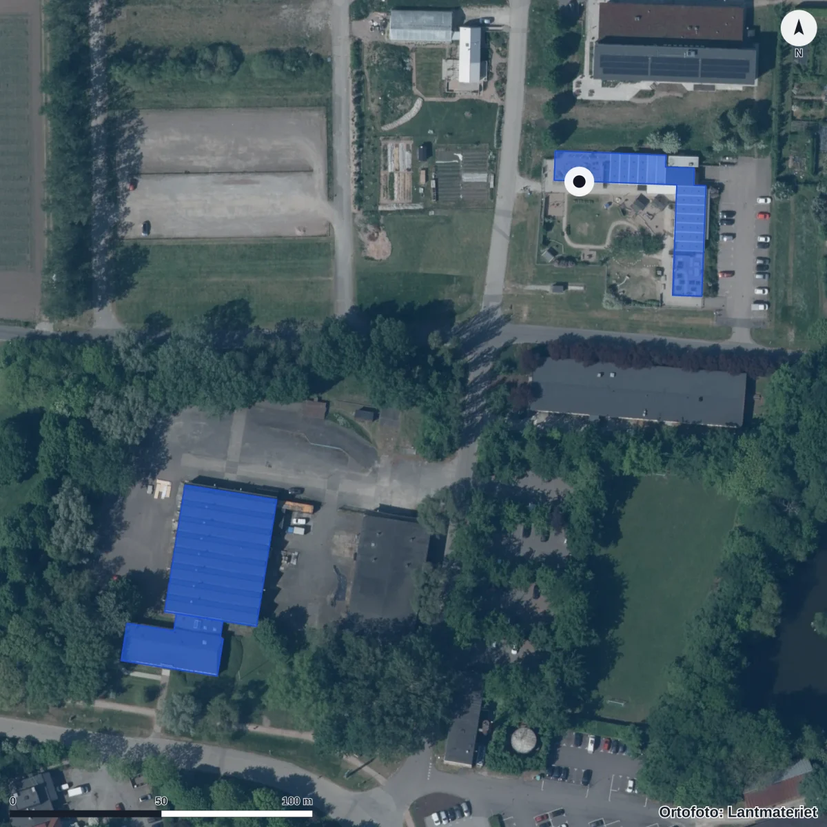 Flygbild över Alnarps Förskola, ortofoto från Lantmäteriet