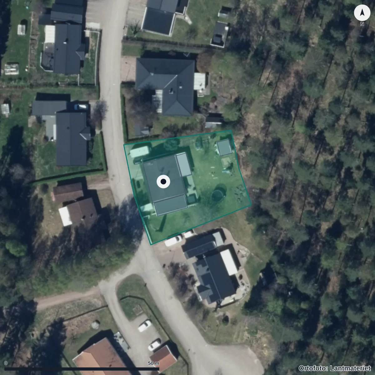Flygbild över Förskolan Nyckelpigan, ortofoto från Lantmäteriet