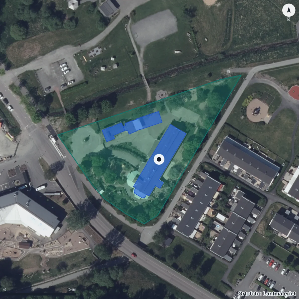 Aerial view of Stiftlsen Mikaels Barnträdgård, orthophoto from Lantmäteriet